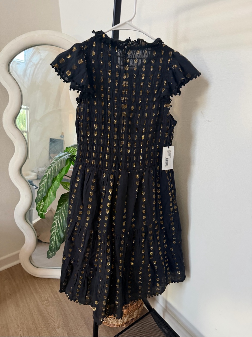 SEA NEW YORK Black Eyelet Midi Dress with Metallic Gold Accents size 4 NEW - Picture 6 of 7